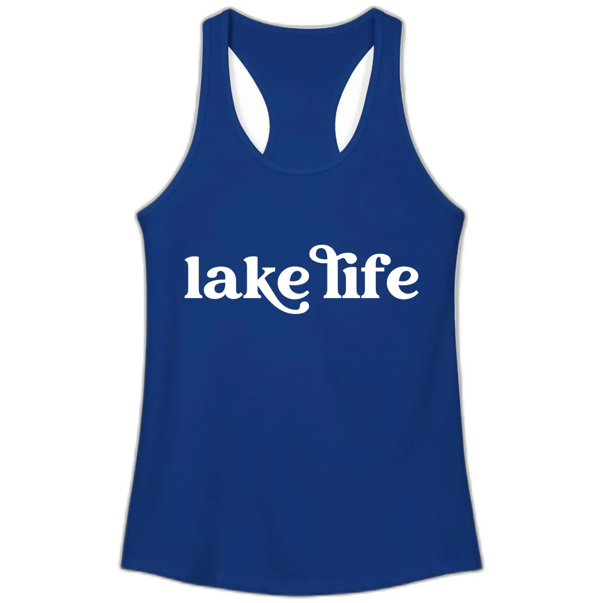 Lake Life Typography Design Ladies Tank in Solid Royal