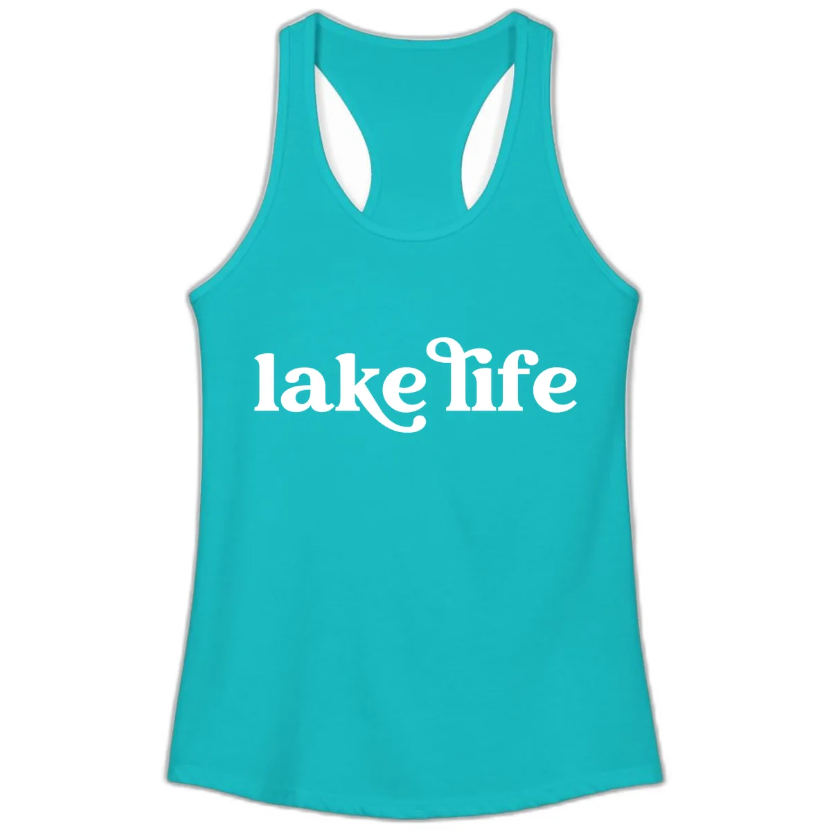 Lake Life Typography Design Ladies Tank in Tahiti Blue