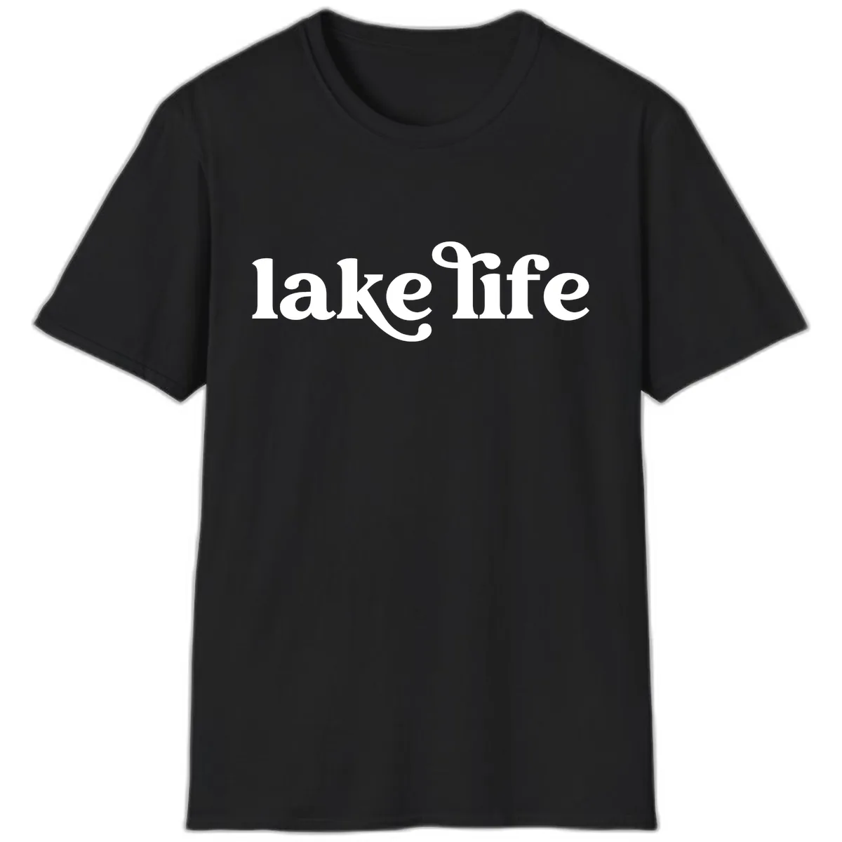 Lake Life Typography Design T-Shirt in Black