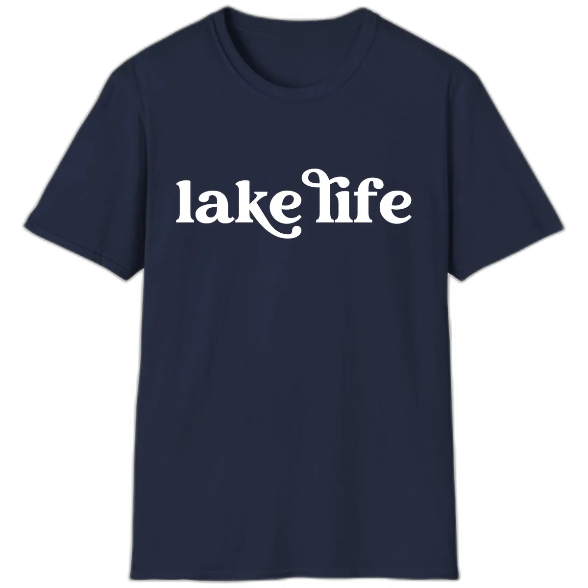 Lake Life Typography Design T-Shirt in Navy