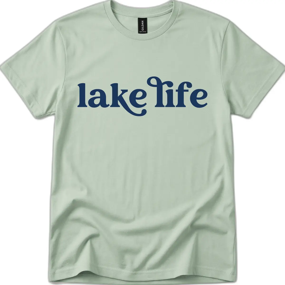 Lake Life Typography Design T-Shirt in Sage