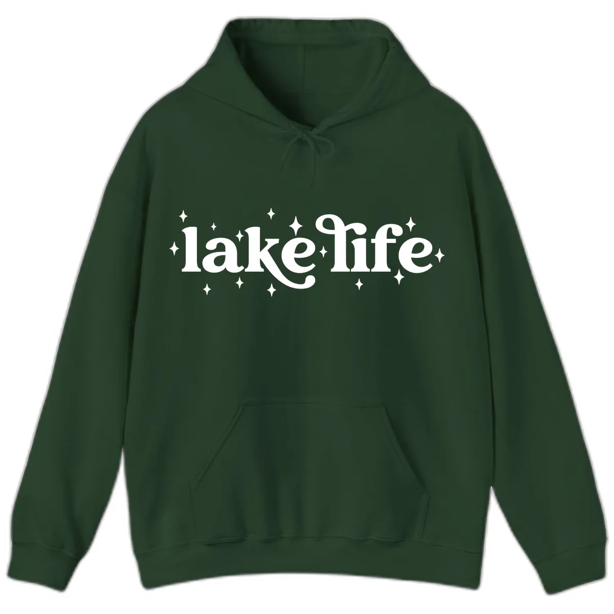 Lake Life Sparkle Design Hoodie in Forest Green