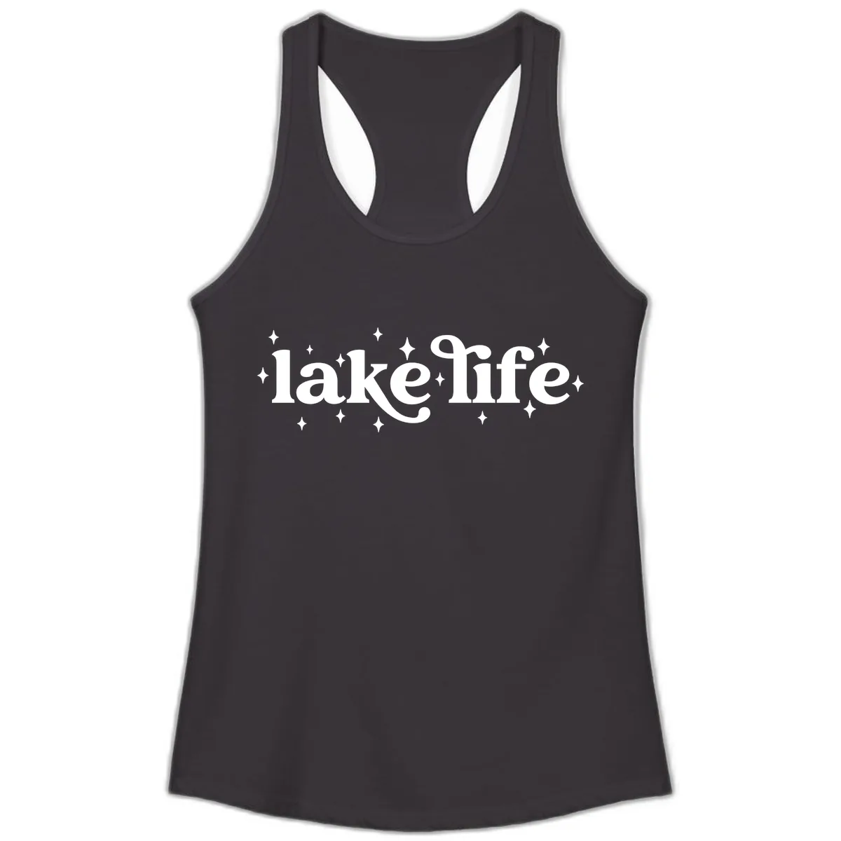 Lake Life Sparkle Design Ladies Tank in Black