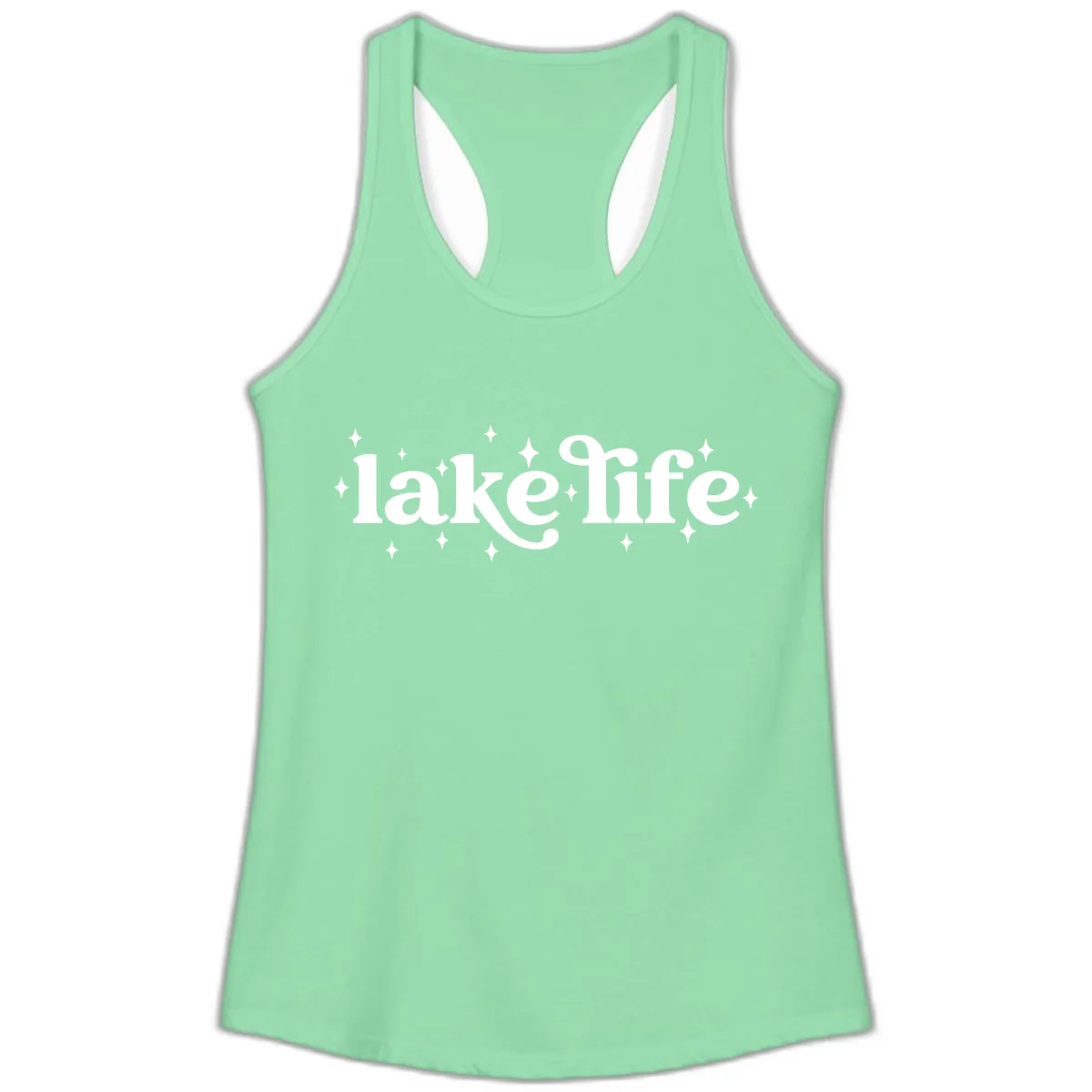 Lake Life Sparkle Design Ladies Tank in Solid Mint