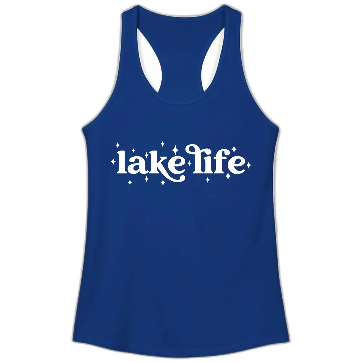 Lake Life Sparkle Design Ladies Tank in Solid Royal