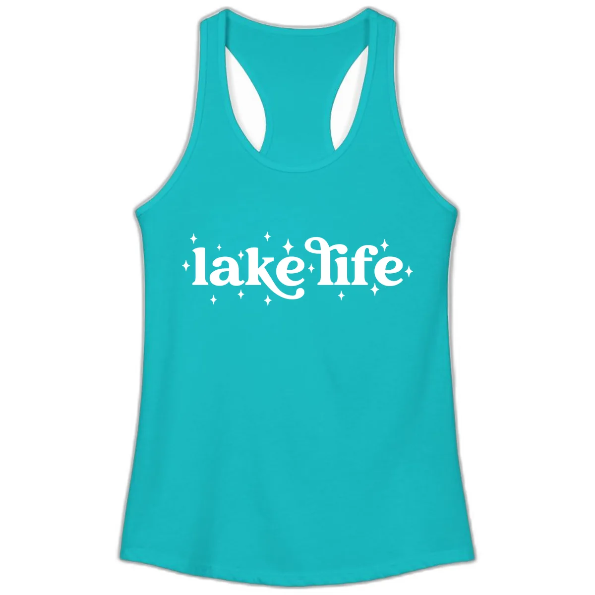 Lake Life Sparkle Design Ladies Tank in Tahiti Blue