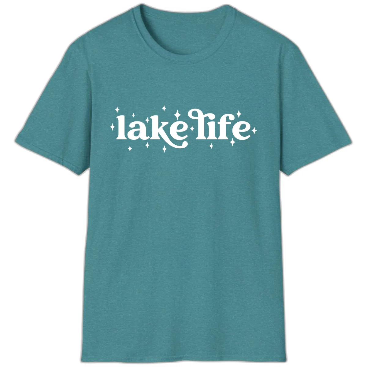 Lake Life Sparkle Design T-Shirt in Heather Galapagos Blue