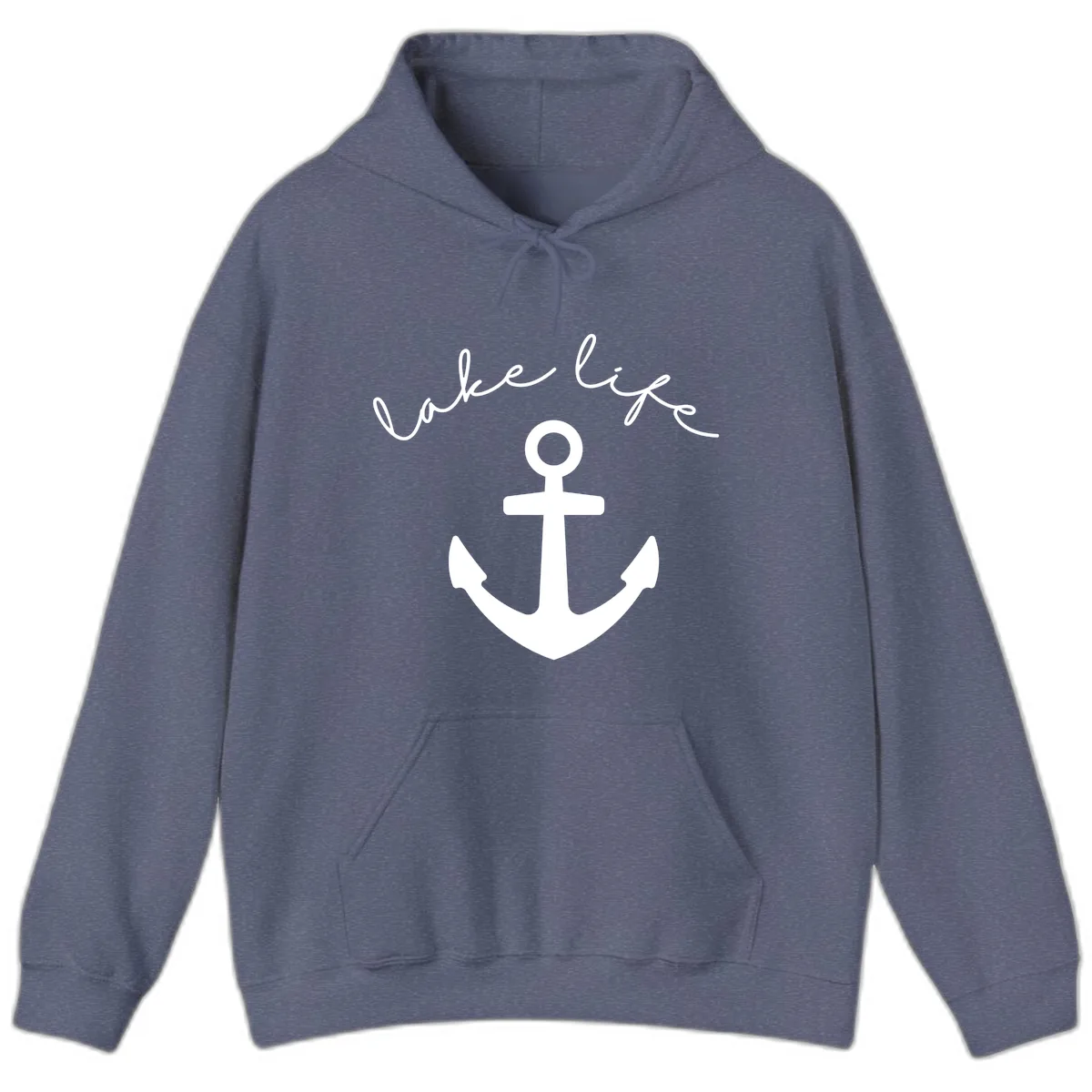 Lake Life Anchor Design Hoodie in Heather Navy