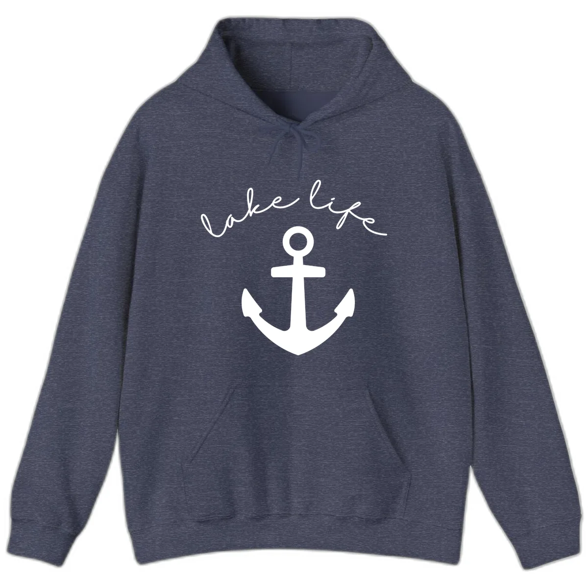 Lake Life Anchor Design Hoodie in Heather Sport Dark Navy