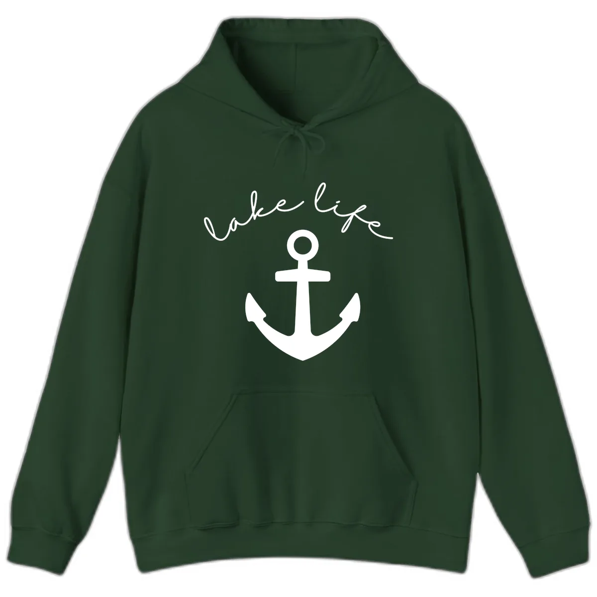 Lake Life Anchor Design Hoodie in Forest Green