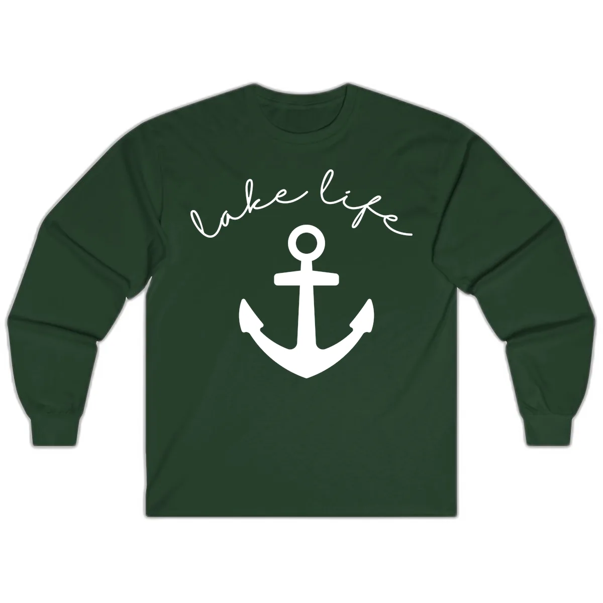 Lake Life Anchor Design Long Sleeve in Forest Green
