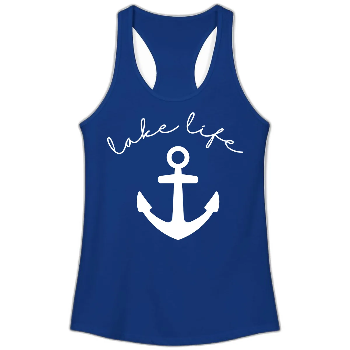 Lake Life Anchor Design Ladies Tank in Solid Royal
