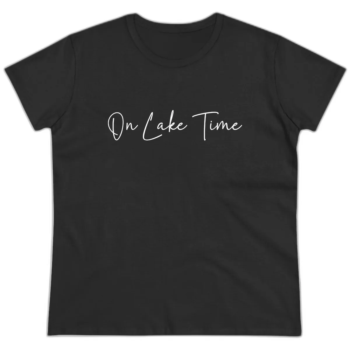 On Lake Time Script Design Ladies Tee in Black