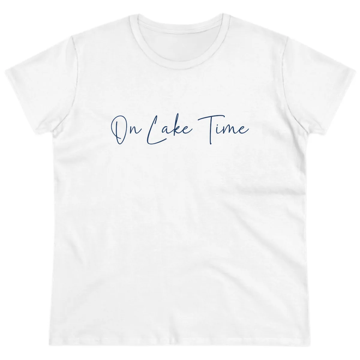 On Lake Time Script Design Ladies Tee in White