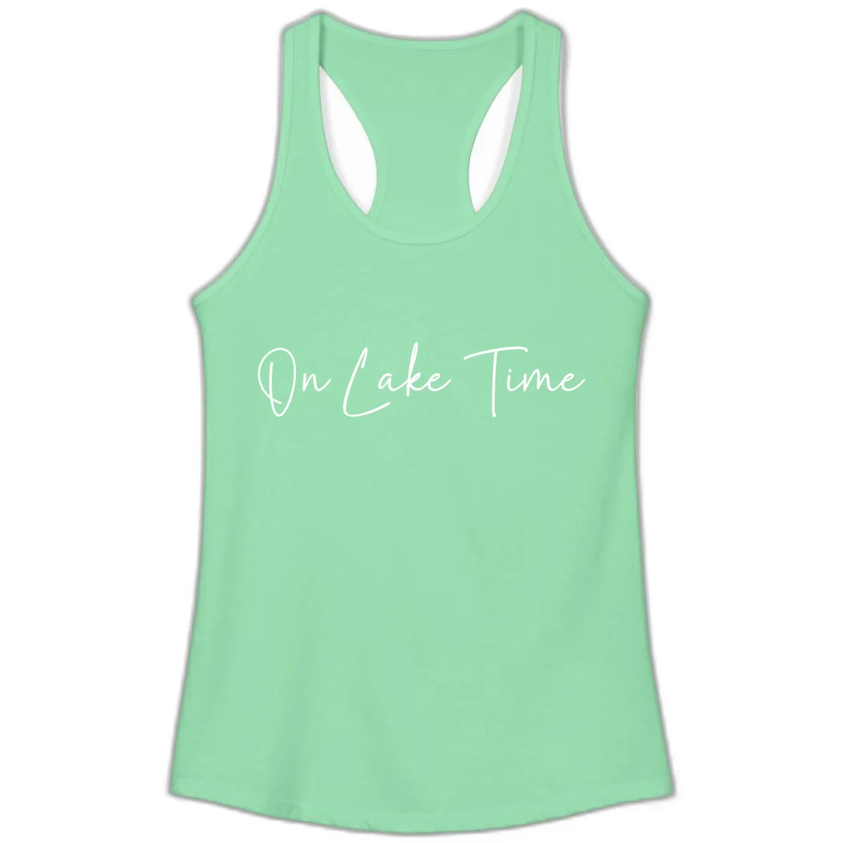 On Lake Time Script Design Ladies Tank in Solid Mint