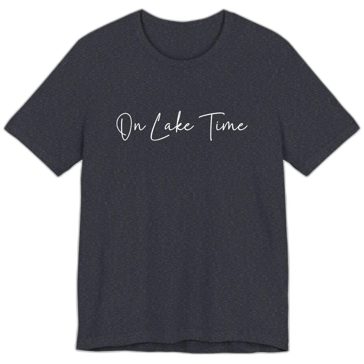 On Lake Time Script Design Premium T-Shirt in Heather Navy