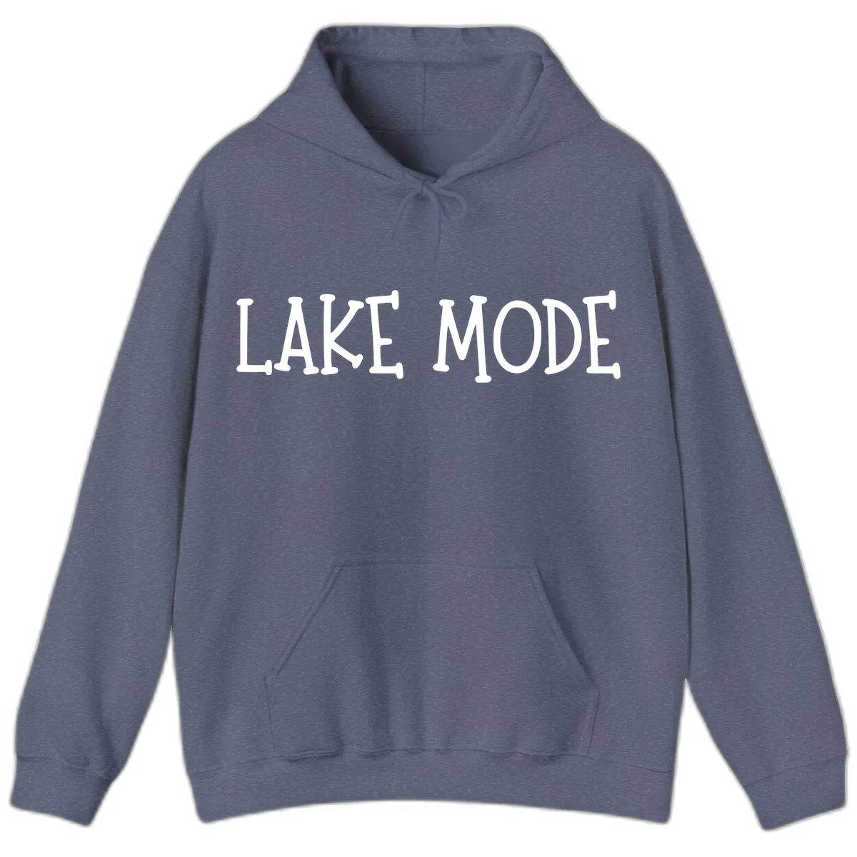 Lake Mode Typography Design Hoodie in Heather Navy