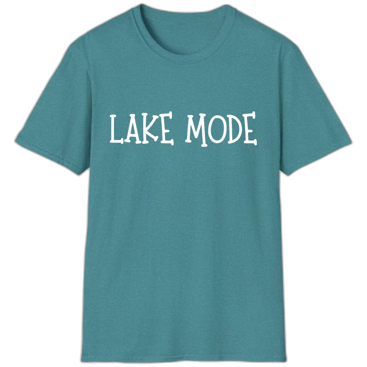 Lake Mode Typography Design T-Shirt in Heather Galapagos Blue