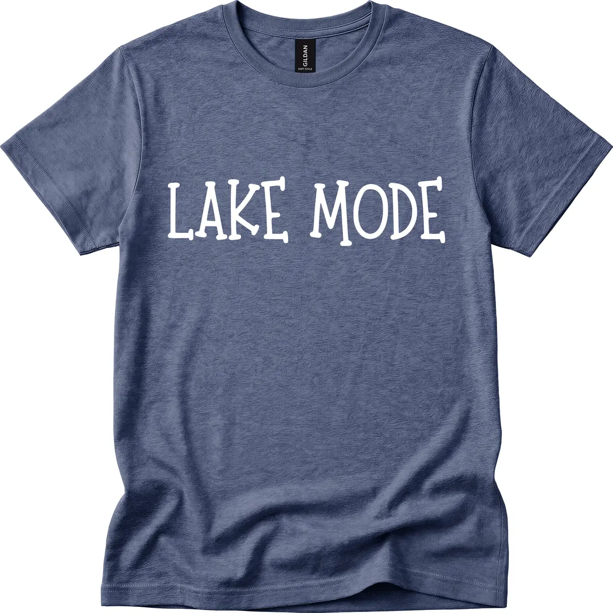 Lake Mode Typography Design T-Shirt in Heather Navy