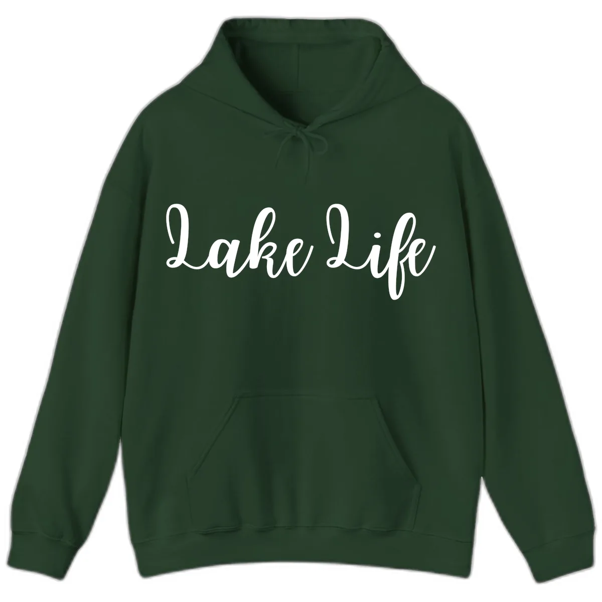 Lake Life Script Design Hoodie in Forest Green