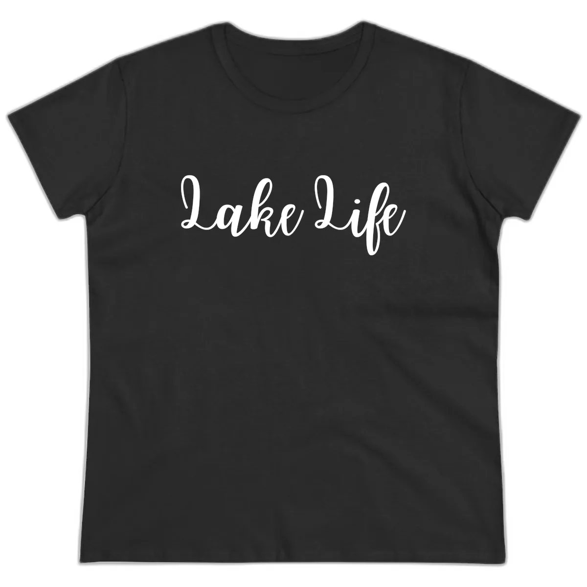 Lake Life Script Design Ladies Tee in Black