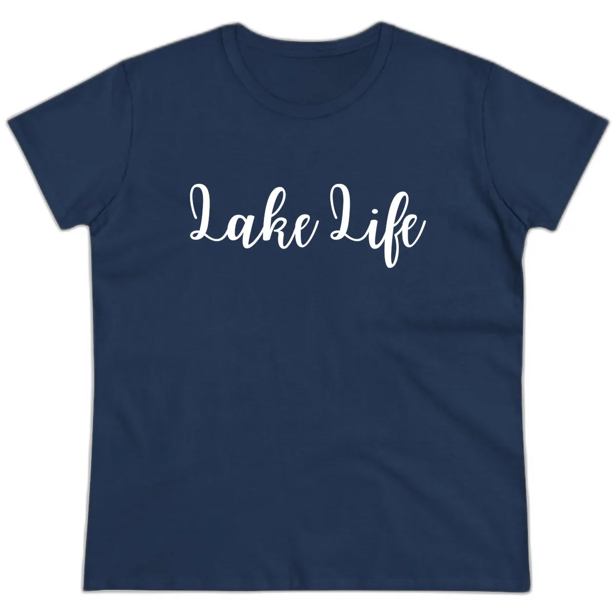Lake Life Script Design Ladies Tee in Navy
