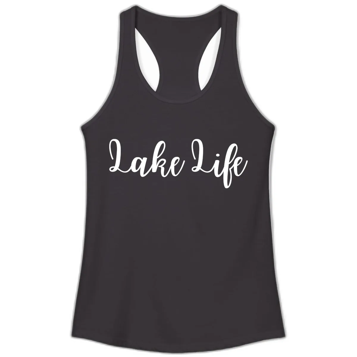 Lake Life Script Design Ladies Tank in Black