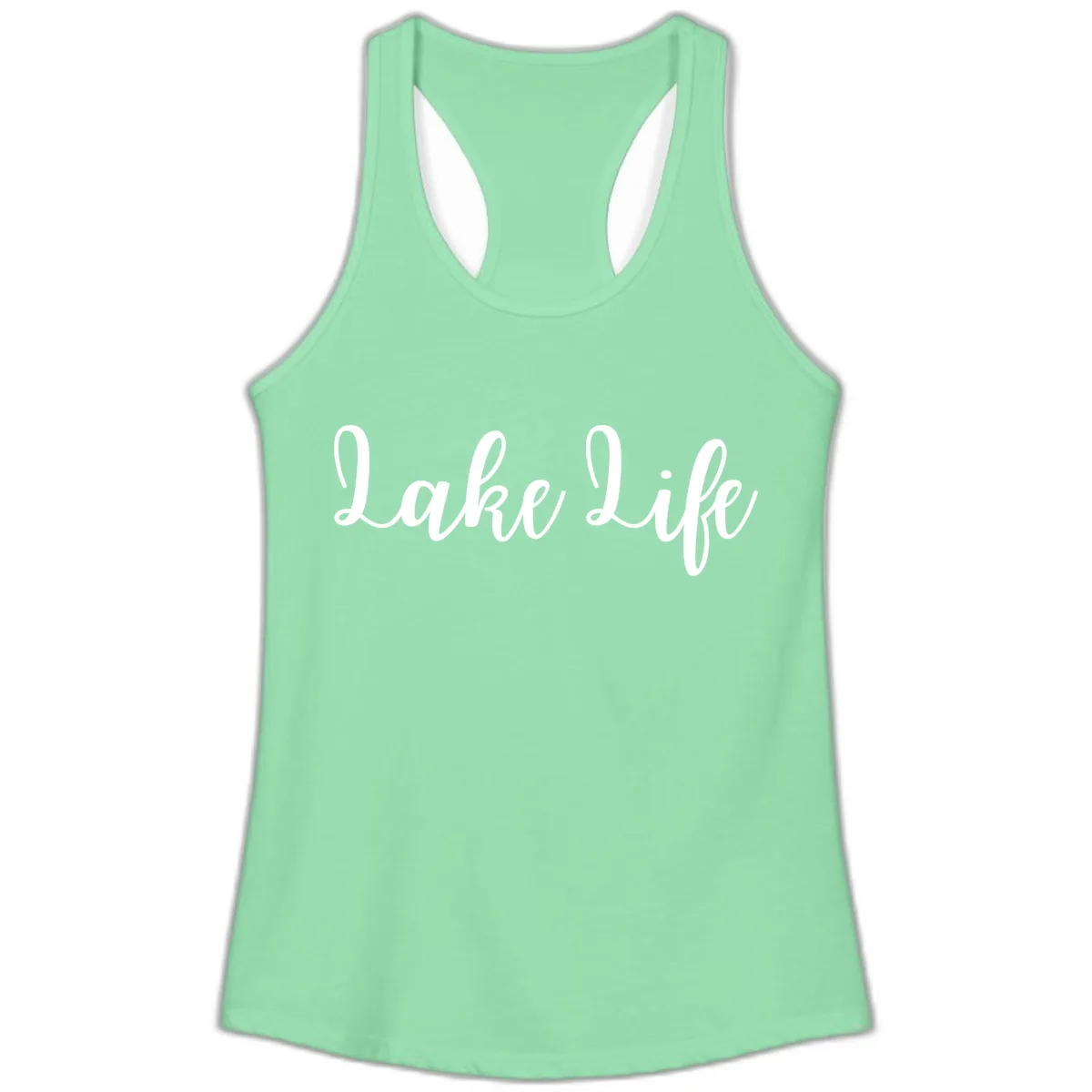 Lake Life Script Design Ladies Tank in Solid Mint