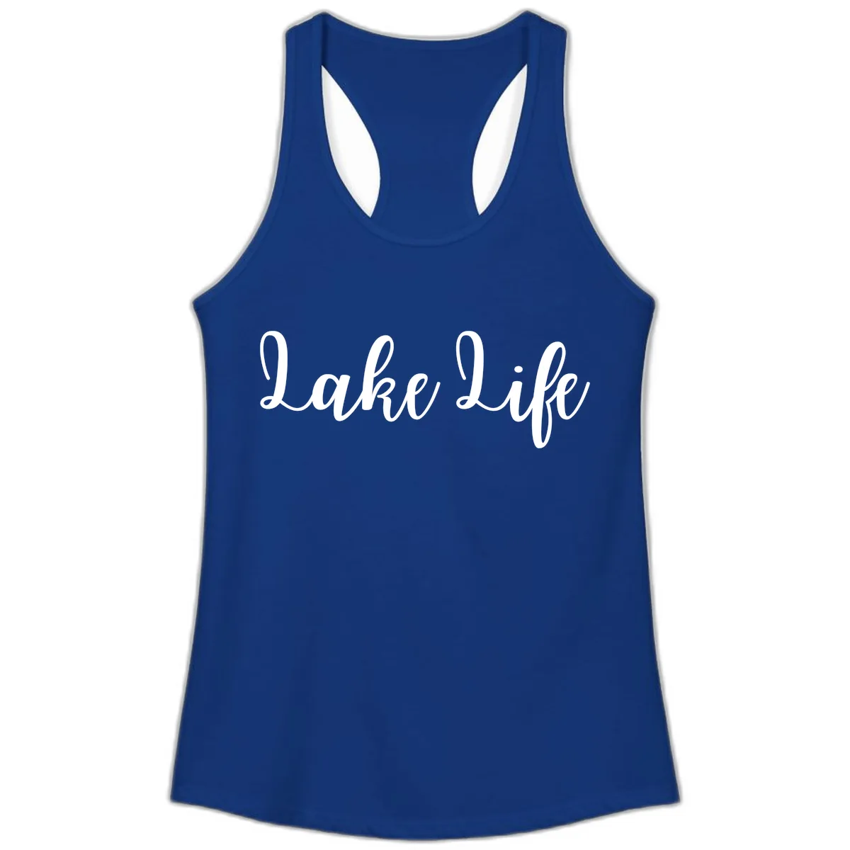 Lake Life Script Design Ladies Tank in Solid Royal