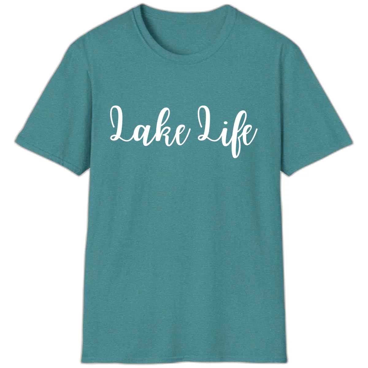 Lake Life Script Design T-Shirt in Heather Galapagos Blue