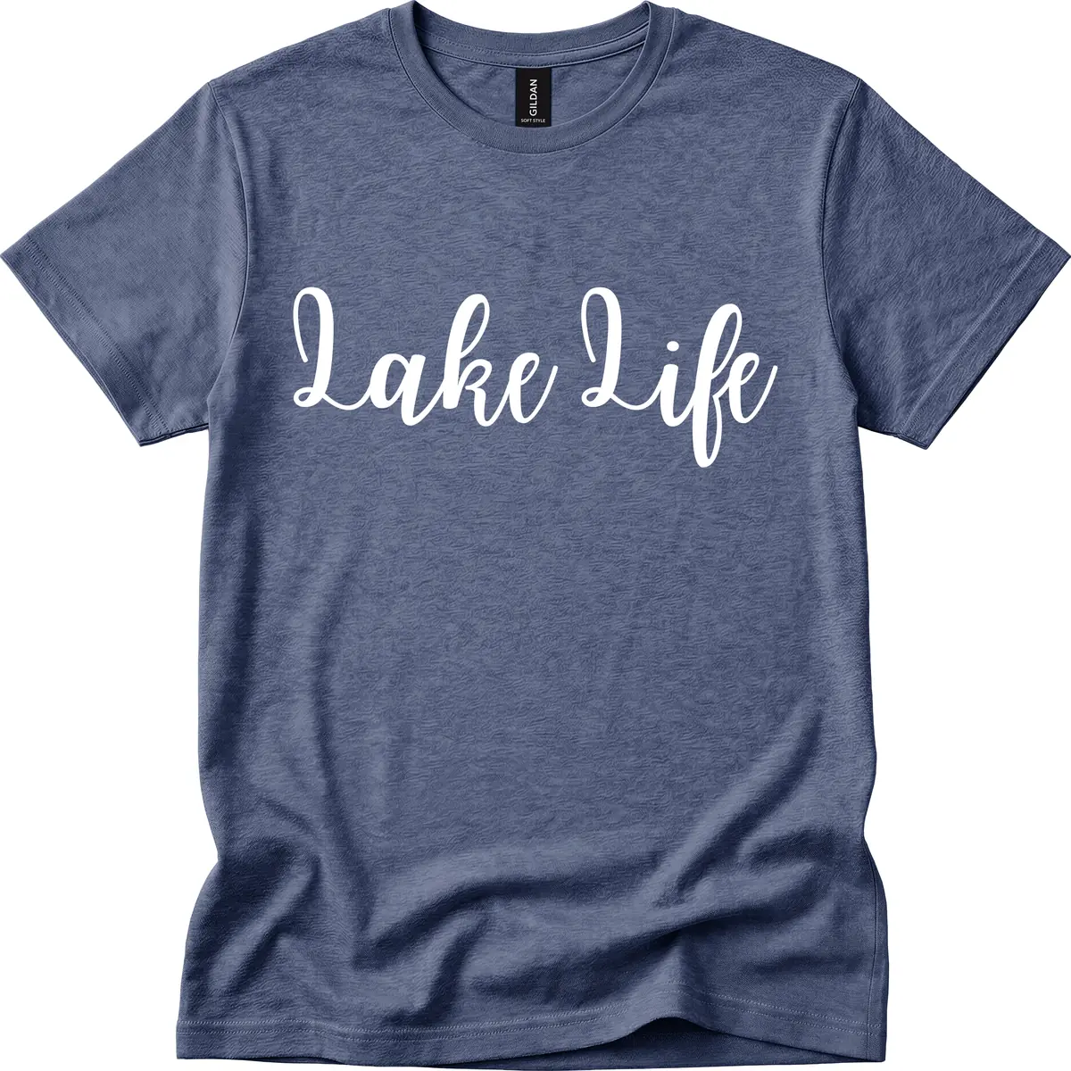 Lake Life Script Design T-Shirt in Heather Navy