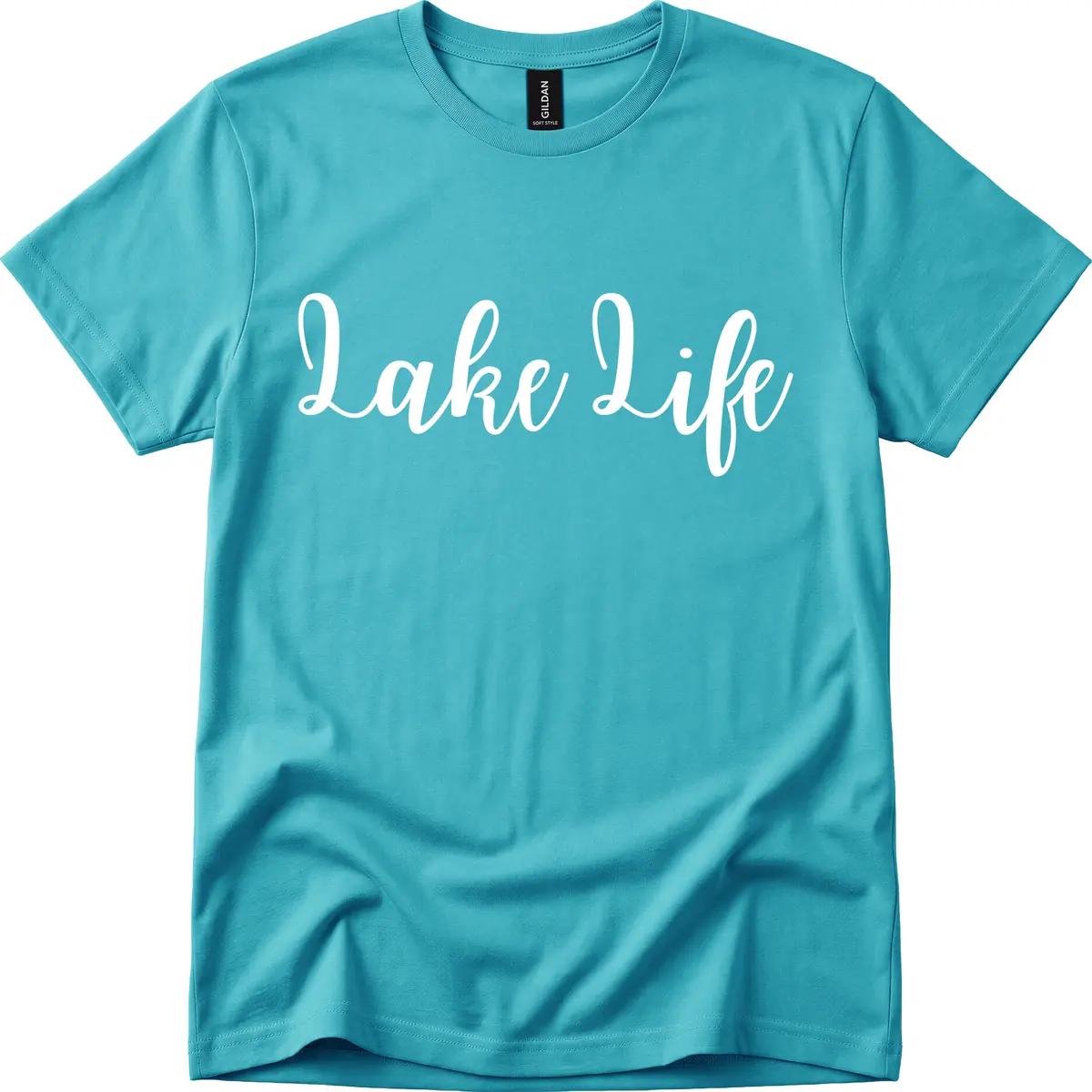 Lake Life Script Design T-Shirt in Tropical Blue