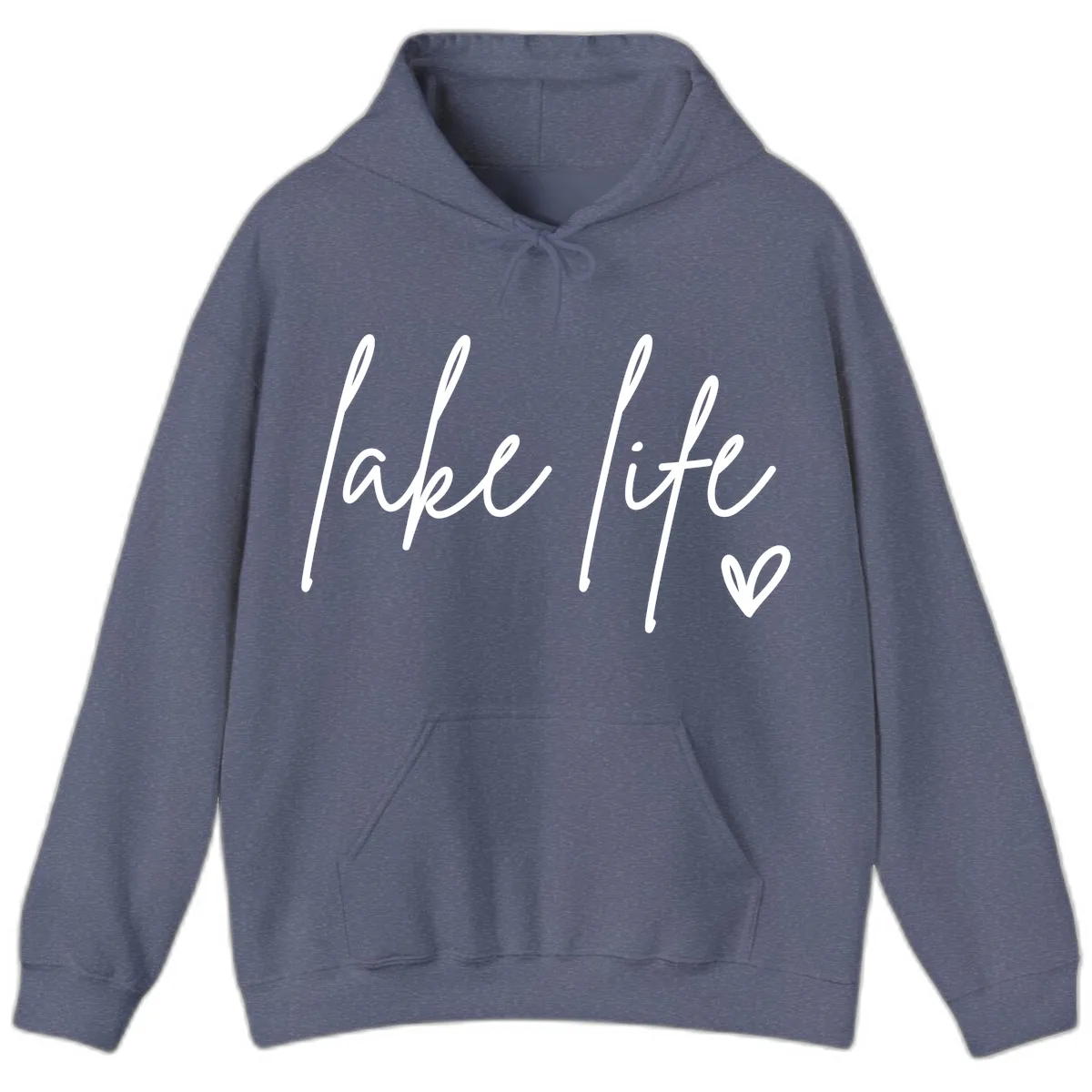 Lake Life Script Design Hoodie in Heather Navy