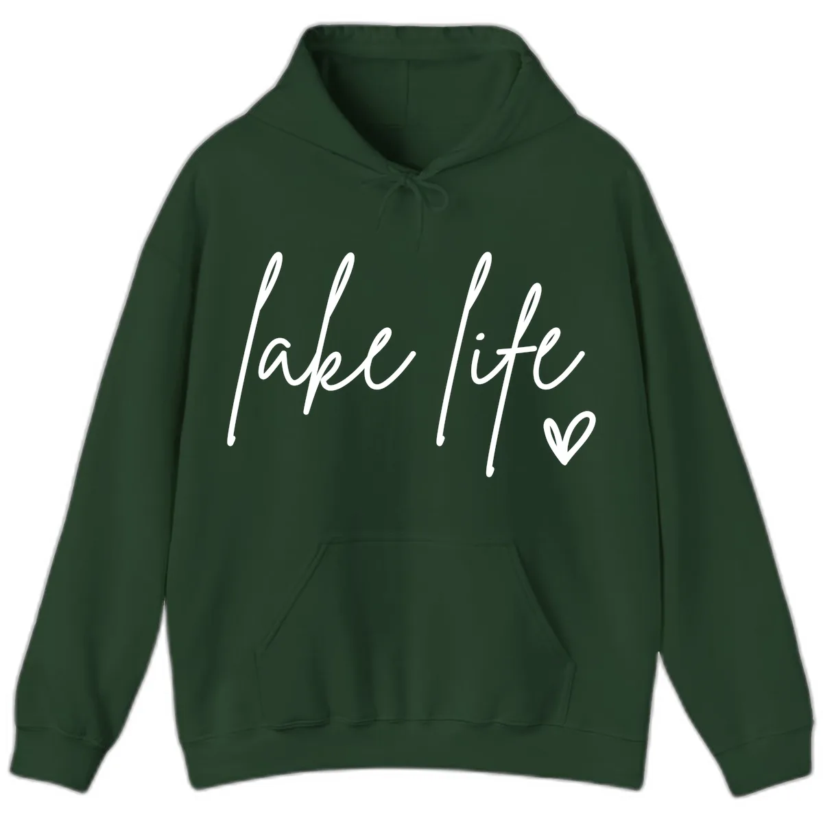 Lake Life Script Design Hoodie in Forest Green