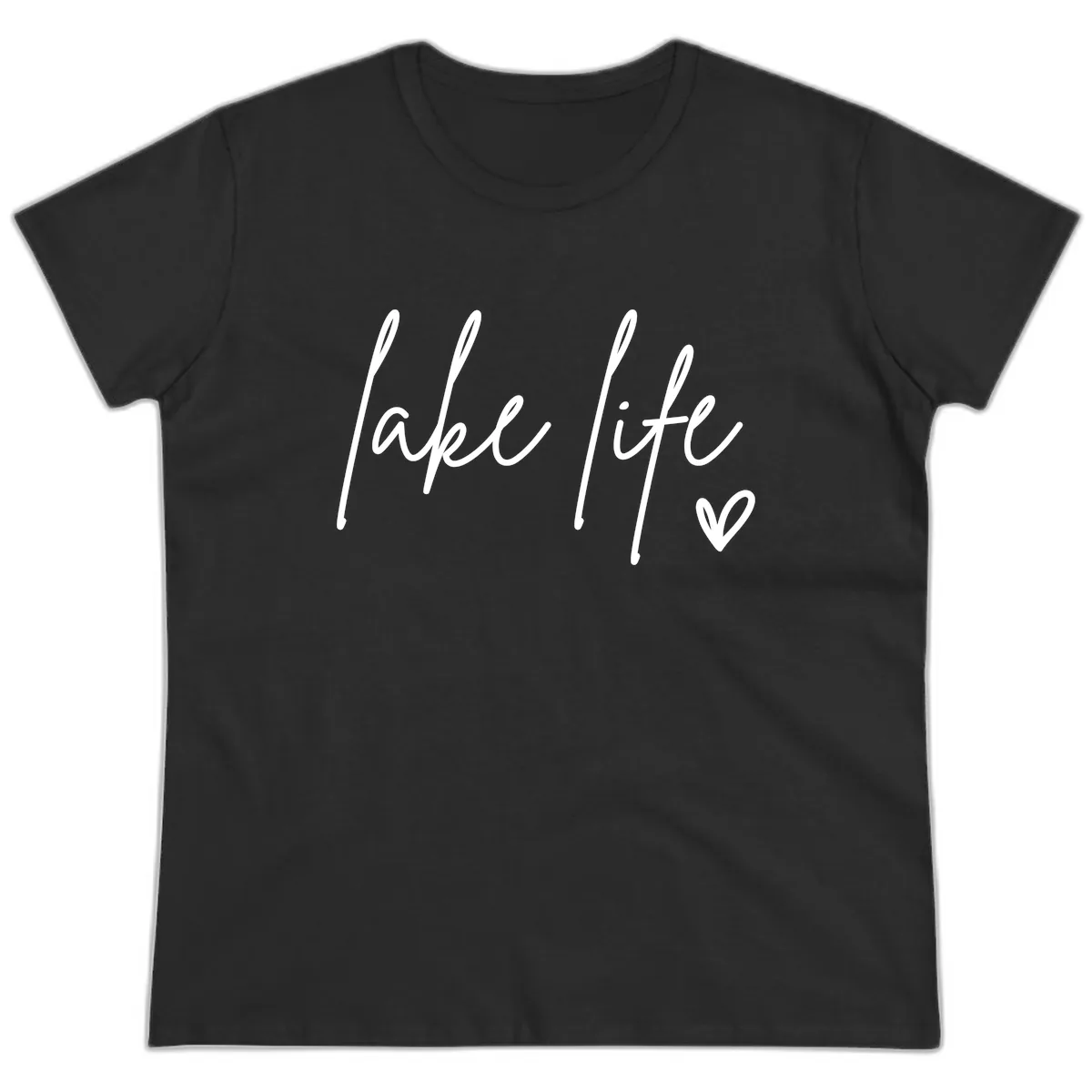 Lake Life Script Design Ladies Tee in Black