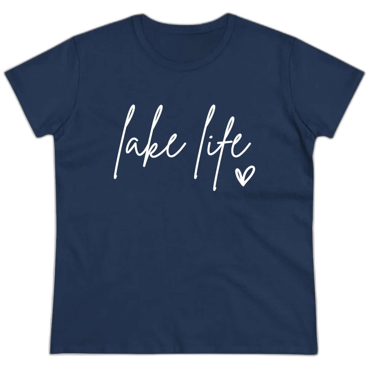 Lake Life Script Design Ladies Tee in Navy