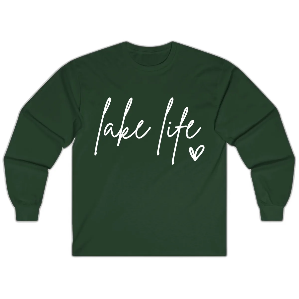 Lake Life Script Design Long Sleeve in Forest Green