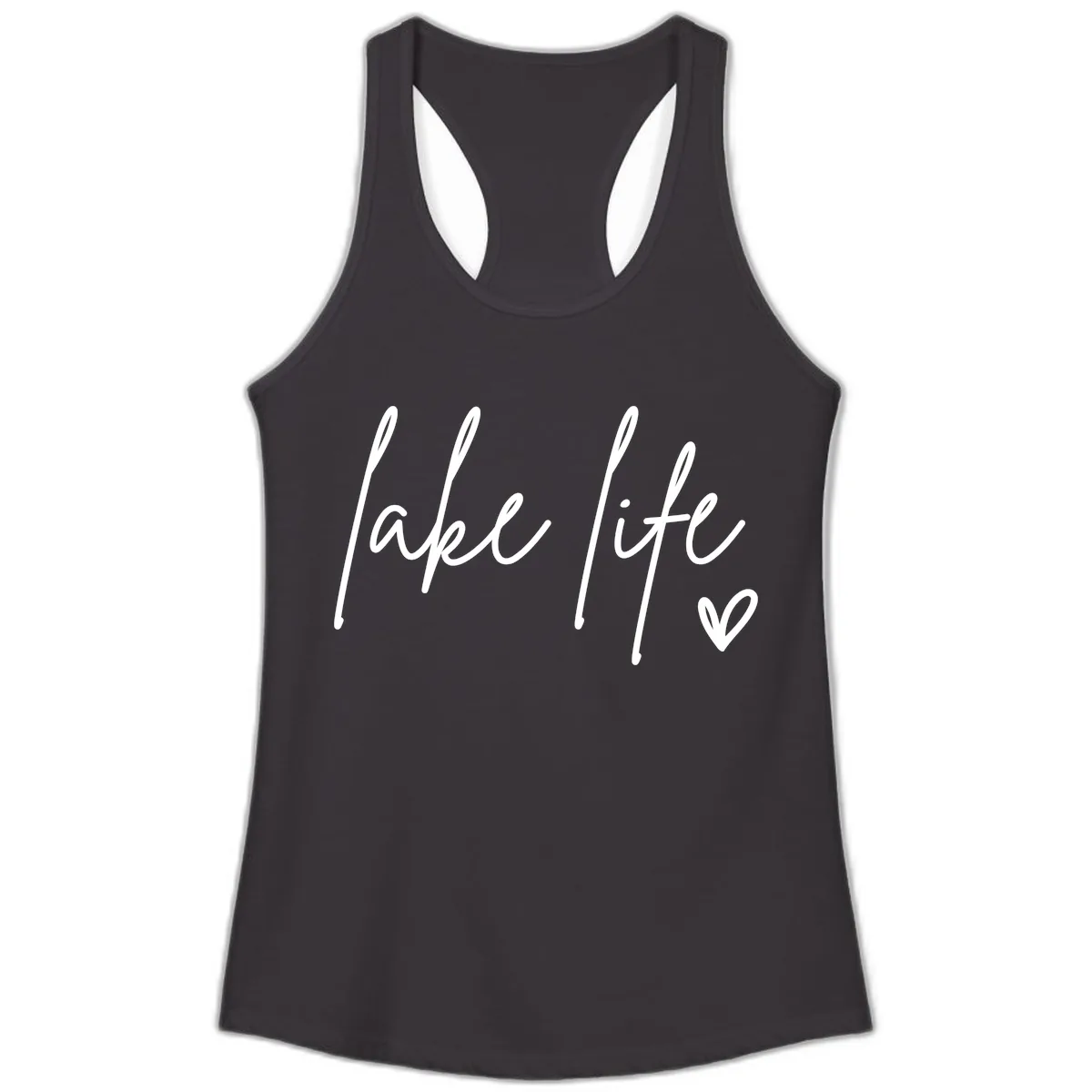 Lake Life Script Design Ladies Tank in Black