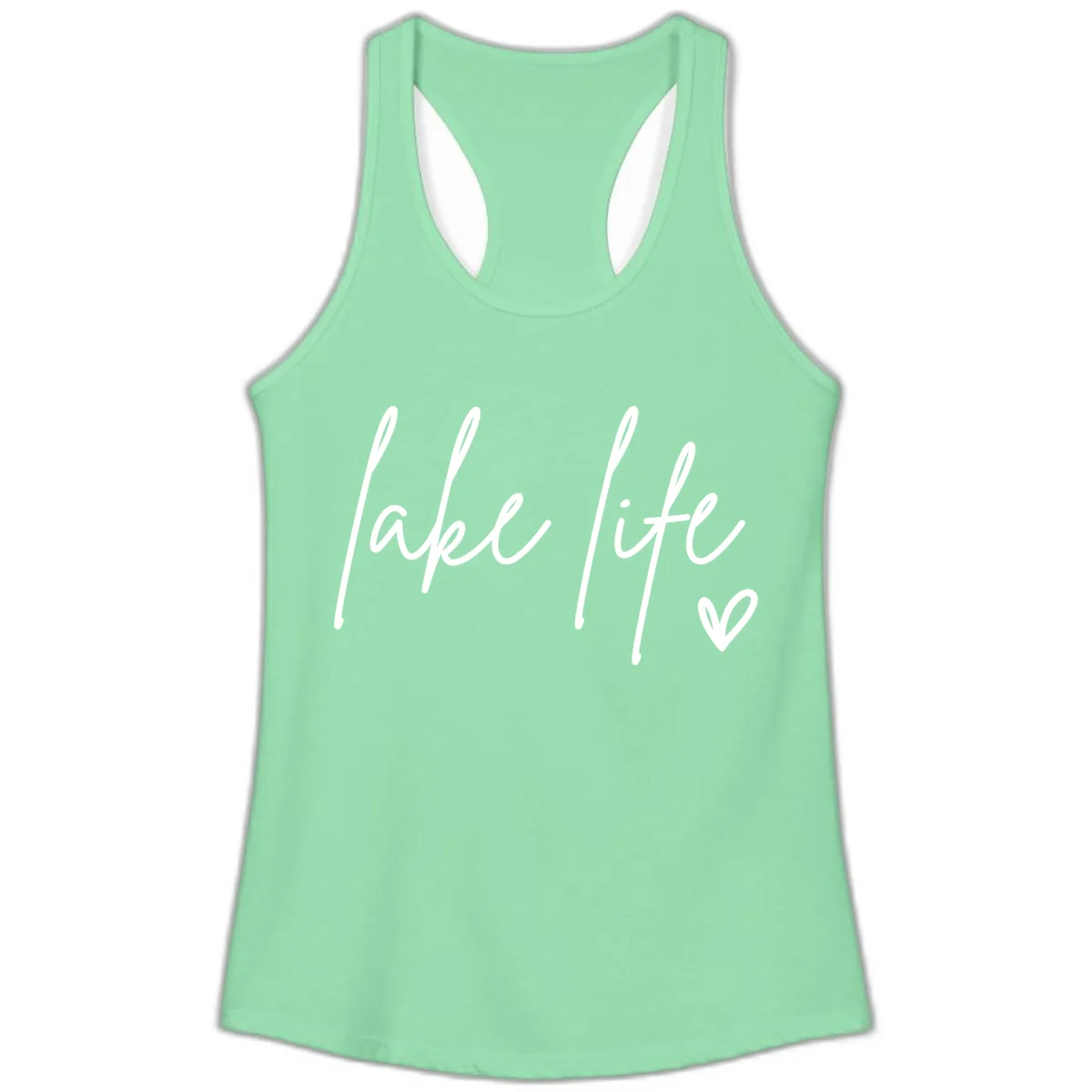 Lake Life Script Design Ladies Tank in Solid Mint