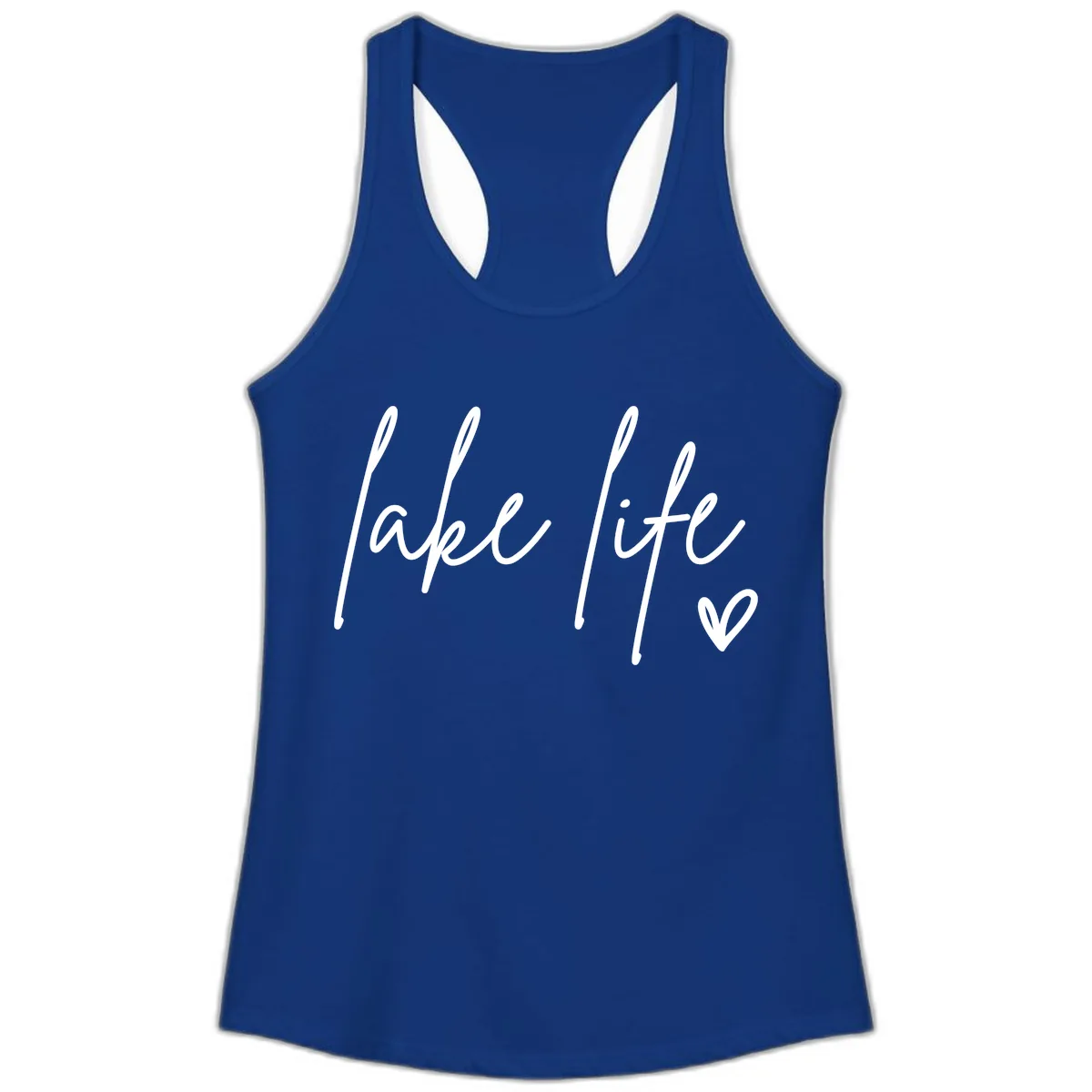Lake Life Script Design Ladies Tank in Solid Royal