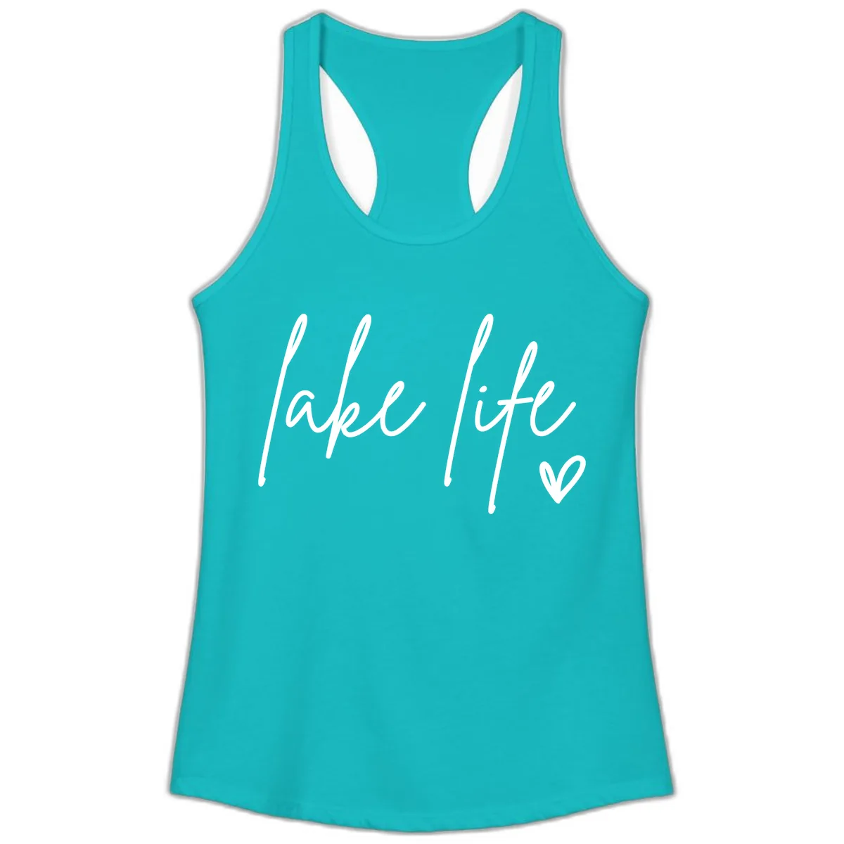 Lake Life Script Design Ladies Tank in Tahiti Blue