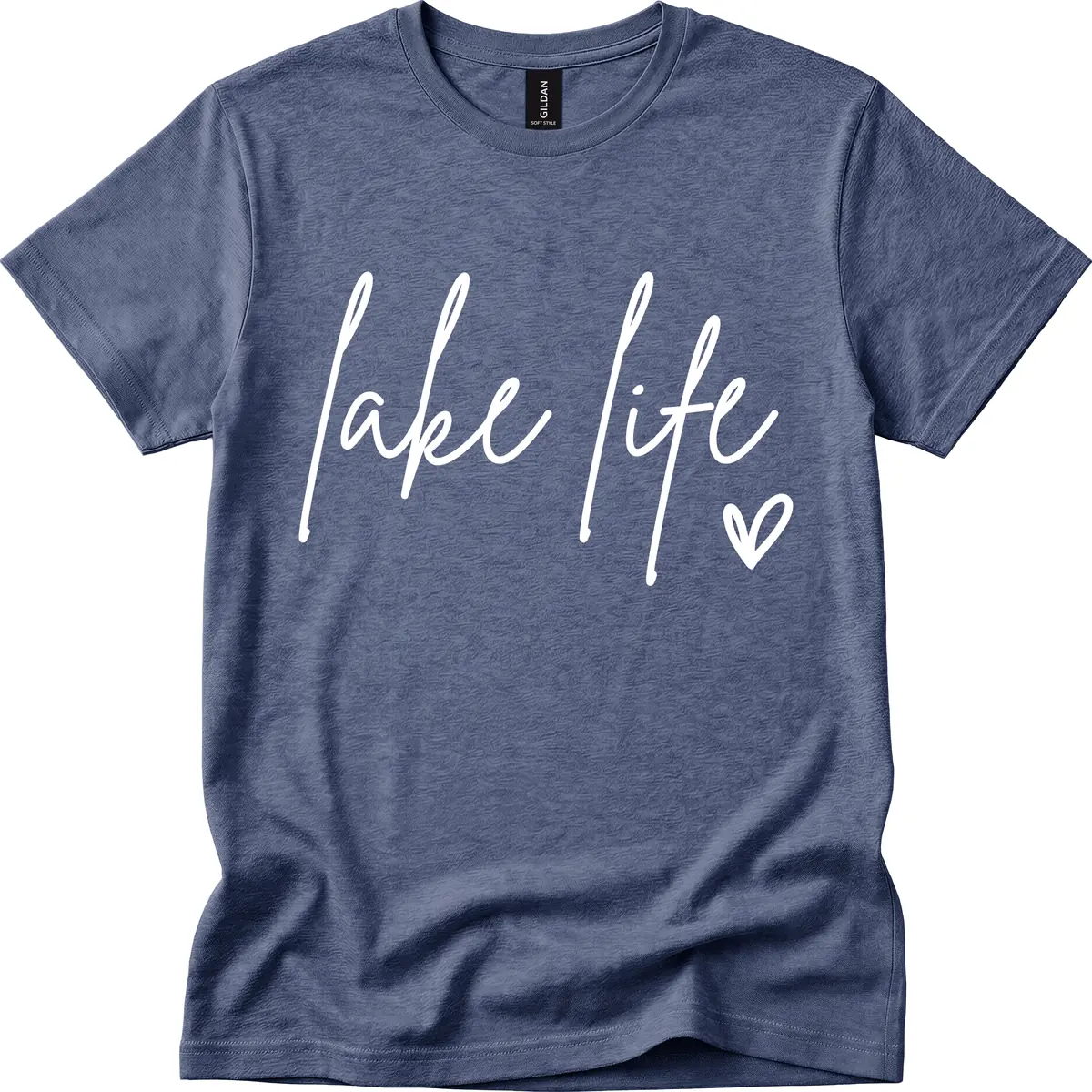 Lake Life Script Design T-Shirt in Heather Navy