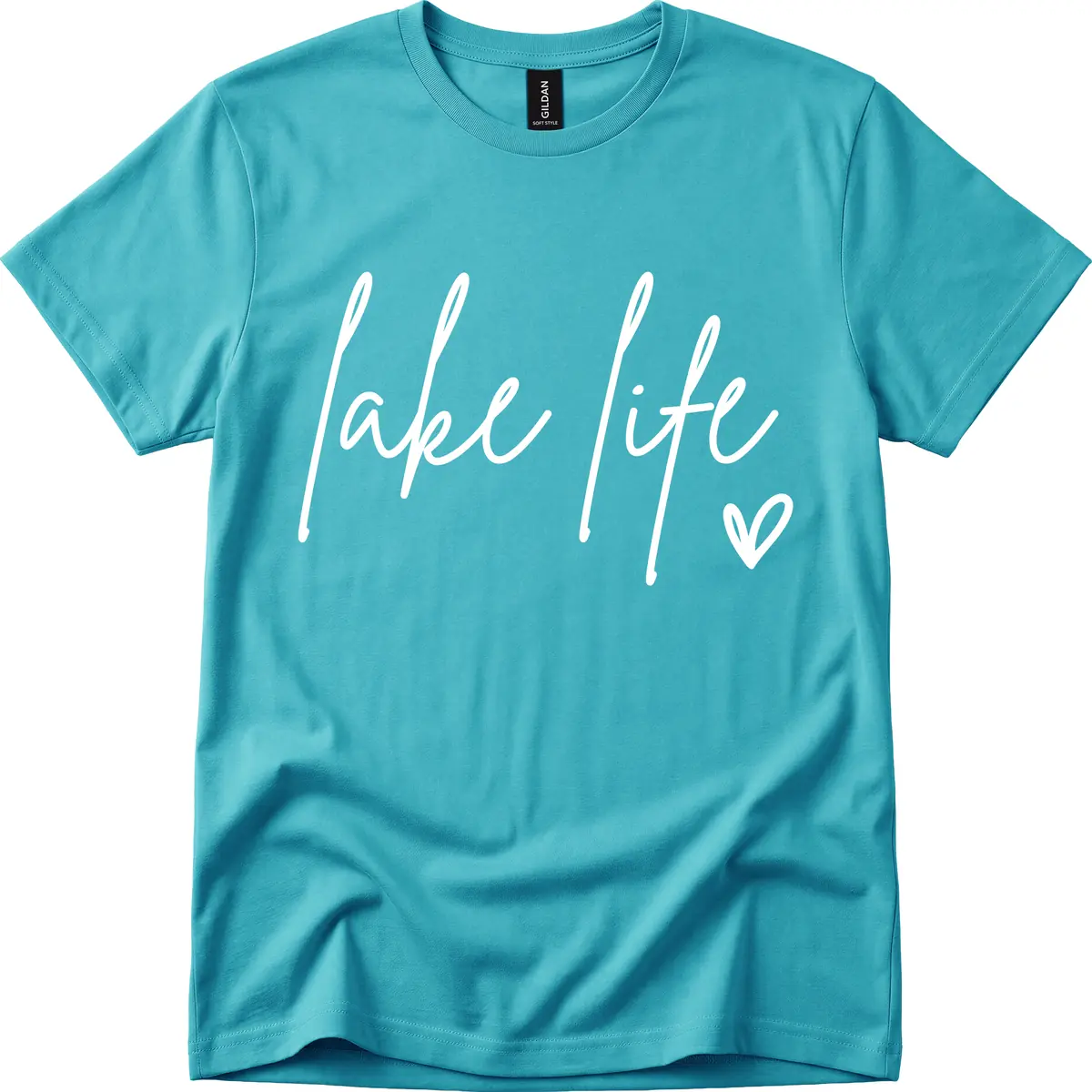 Lake Life Script Design T-Shirt in Tropical Blue
