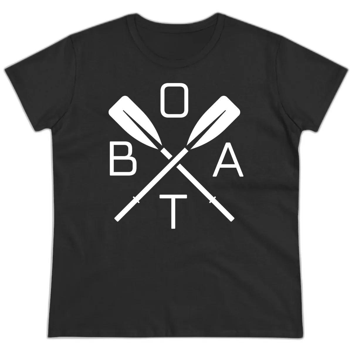 Oar Boat Graphic Design Ladies Tee in Black