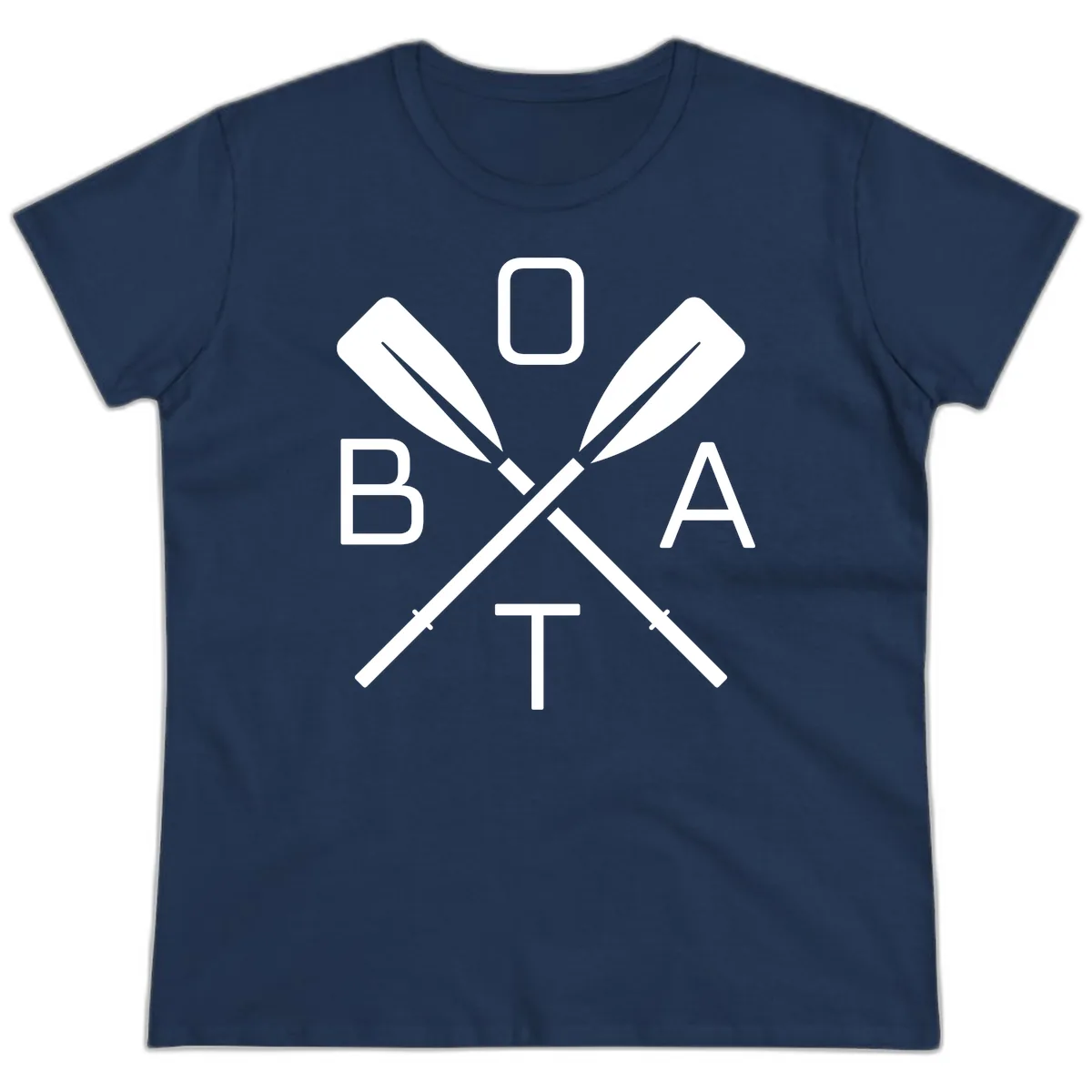 Oar Boat Graphic Design Ladies Tee in Navy