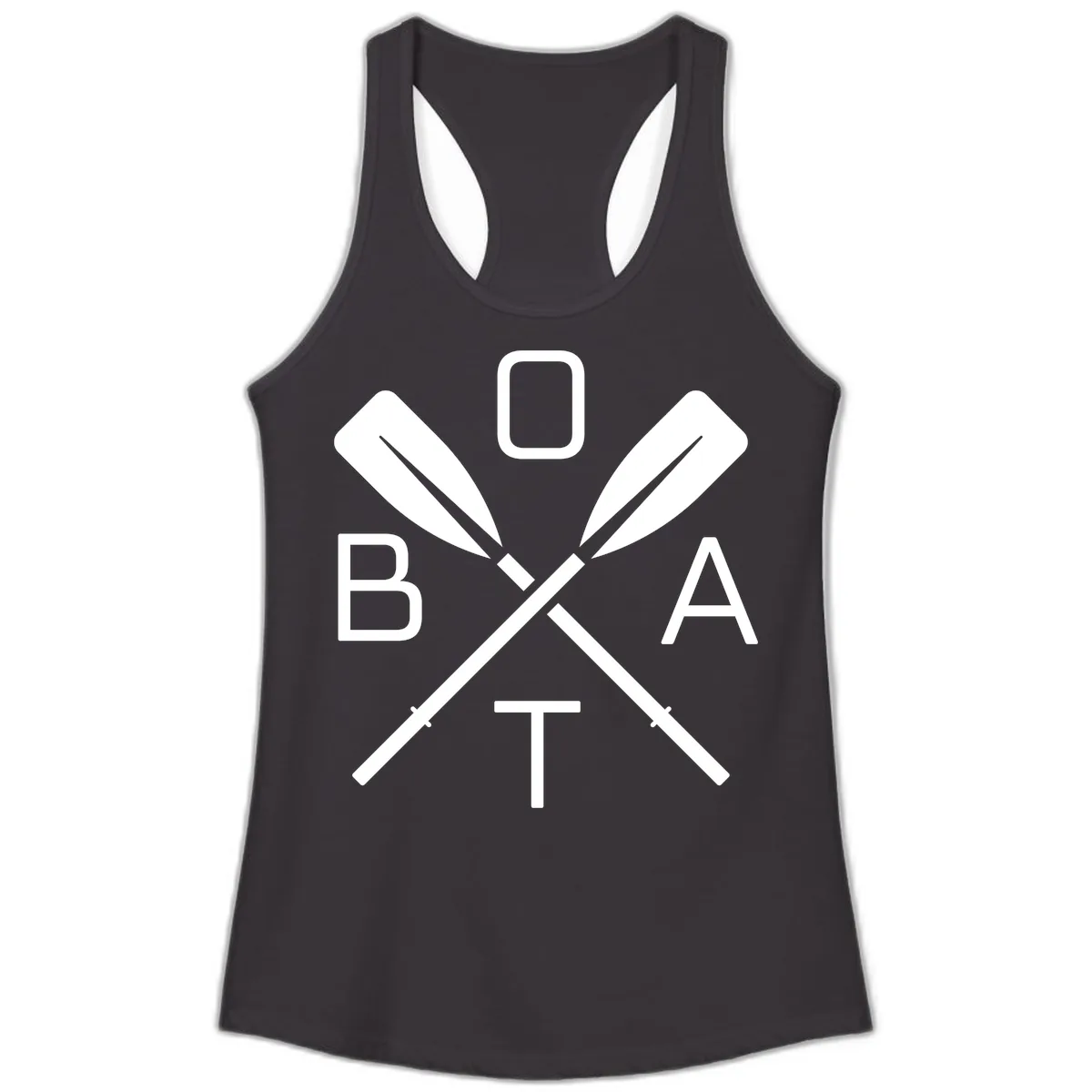Oar Boat Graphic Design Ladies Tank in Black
