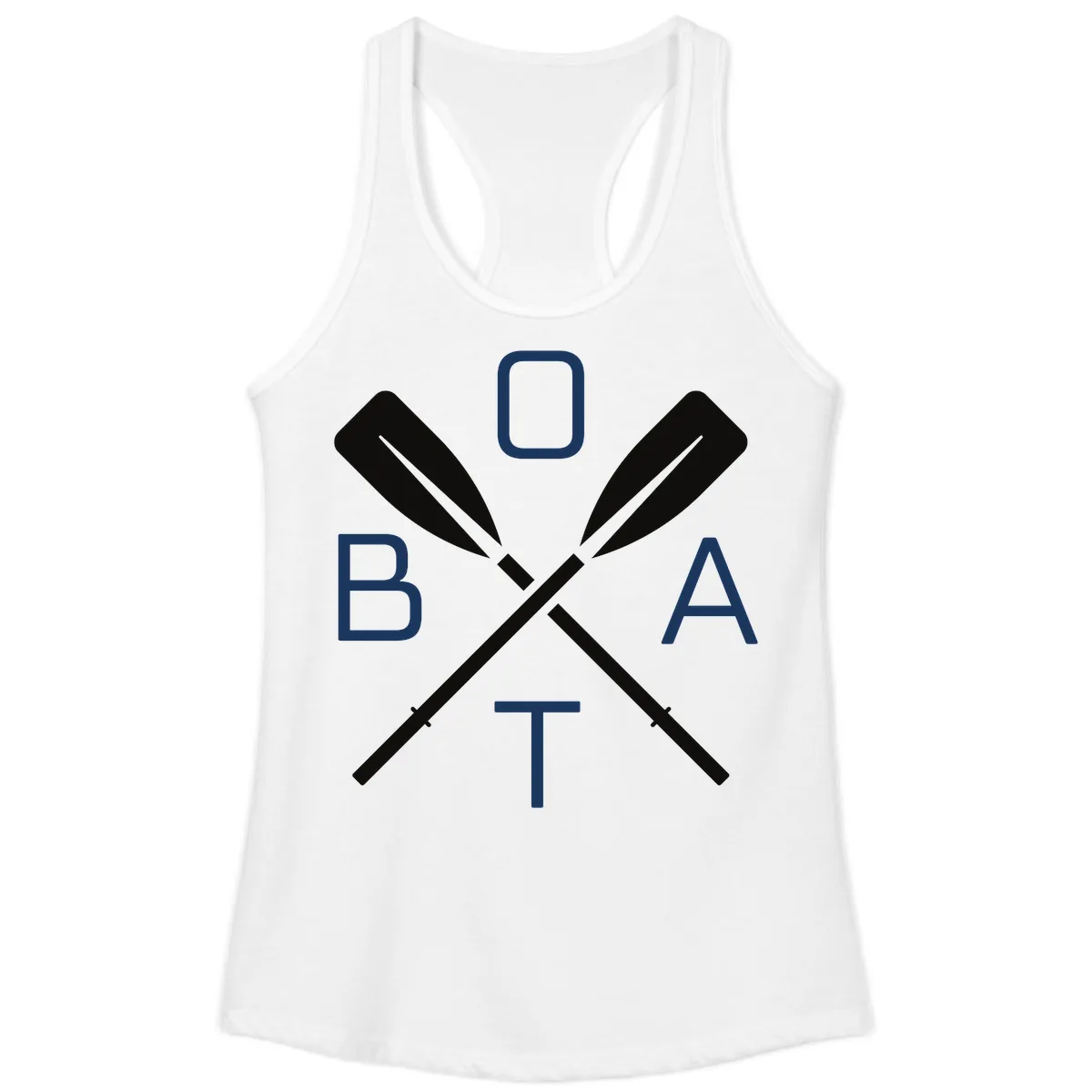 Oar Boat Graphic Design Ladies Tank in White