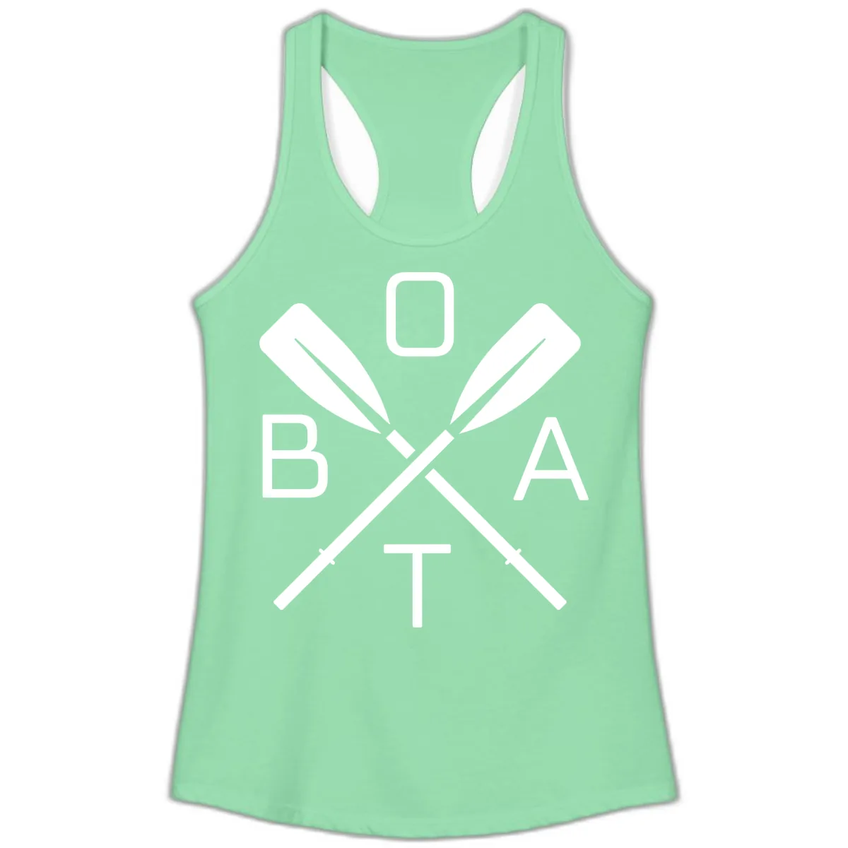 Oar Boat Graphic Design Ladies Tank in Solid Mint
