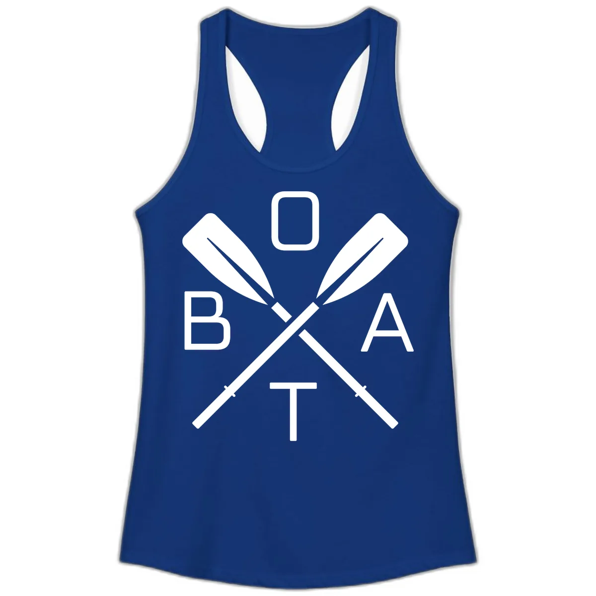 Oar Boat Graphic Design Ladies Tank in Solid Royal