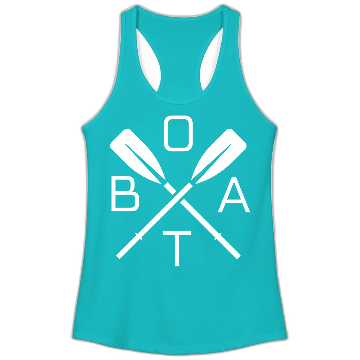 Oar Boat Graphic Design Ladies Tank in Tahiti Blue